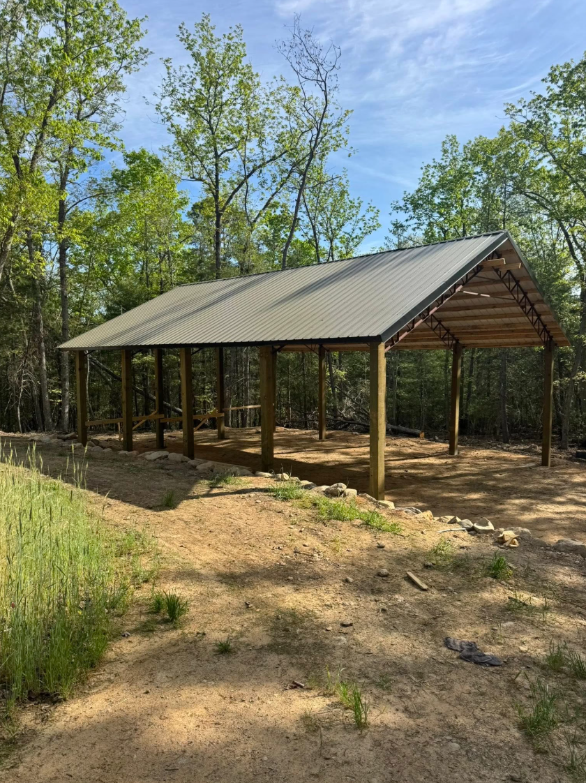 Open steel frame pavilion structure